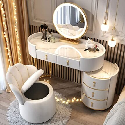 Dressing Table,Dressing Table with LED Lights Mirror Dressing Table Set,White Modern Bedroom Furniture Dressing Table,with Adjustable Brightness