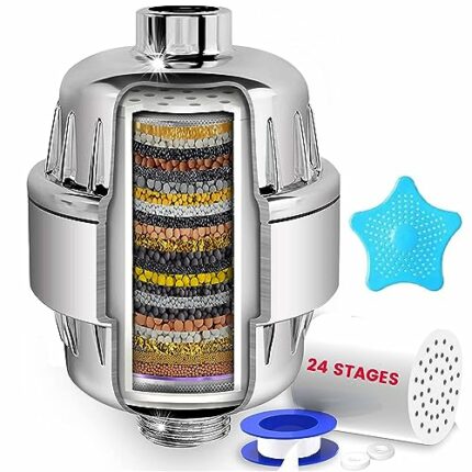 24 Stage Shower Filter with Vitamin C for Hard Water - Water Softener Shower Head Filter with Replaceable Multi-Stage Filter Cartridge to Remove