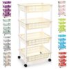 4-Tier - Beige Plastic Storage Trolley Unit with Wheels Utility Kitchen Cart Vegetable Rack Fruit Basket Corner Shelf for Kitchen Bedroom Bathroo