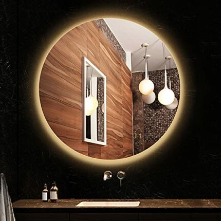SkiPdr Bathroom Mirror Large round Illuminated Led, Backlit, Wall Mounted Lighted Makeup Vanity Bathroom Living ?Room Bedroo, Warm Light round, 5