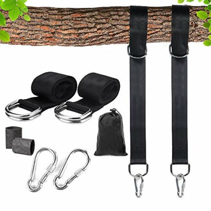 Amasawa Outdoor Hammock Straps, 150cm long with extra thick D-shaped hook Tree Swing Hanging Straps, Holds Up to 1000kg safety lock for Camping B
