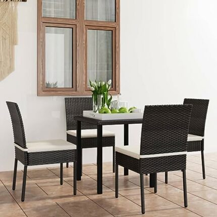 vidaXL Outdoor Dining Set 5 Piece with Cushions Patio Garden Terrace Balcony Dining Dinner Table and Chair Seat Seating Furniture Poly Rattan Bla
