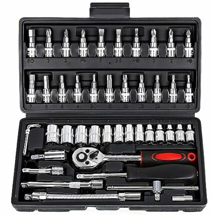 Socket Set 46 Piece - 1/4 Socket Set, Socket Sets Sockets & Tool Sets Including Wrench, Ratchet Set for DIY Enthusiasts Car Tool Kit, Small Socke