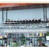 Ceiling Hanging Wine Goblets Stemware Rack Wine Champagne Glass Holder, Adjustable Height Wine Bottle Holder Metal Wine Rack for Kitchen Bar Pub