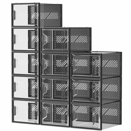 SIMPDIY Shoe Storage, 12 Pack Large Shoe Organizer for Closet, Shoe Boxes Clear Plastic Stackable Shoe Storage Boxes for Size 13
