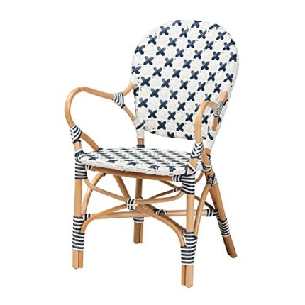 Baxton Studio Dining Chair, Rattan, Blue/White/Natural Brown, One Size