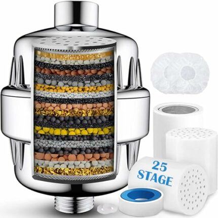 New 25 Stage Shower Filter for Heavy Duty Filtering & Softening with Vtamin C, Water Softener Shower Head for Hair Loss, 90% Water Filtration & 1