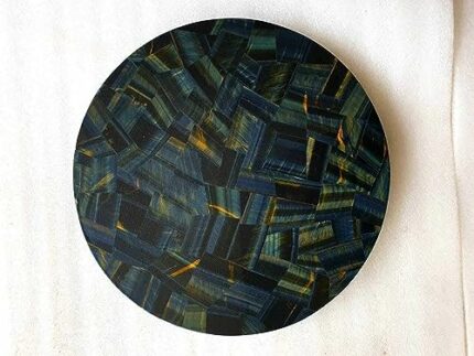 Gifts And Artefacts 36 x 36 Inches Round Shape Marble Dining Table Top Blue Tiger Eye Stone Overlay Work Kitchen Table for Home Furniture Decor