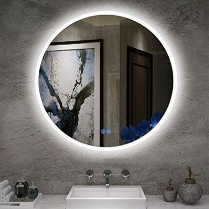 SkiPdr Round Waterproof Illuminated LED Bathroom Mirror Wall Makeup Mirrors with Anti-Fog Function, 800X800mm Modern Bathroom Vanity Mirror