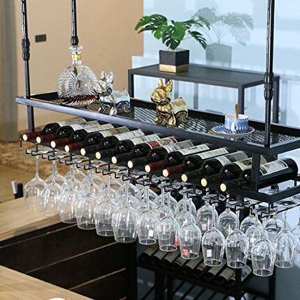 EYLINK Wine Racks,Ceiling-Type Wine Holder/Adjustable Wine Bottle Holder Hanging Wine Glass Racks/Goblet Stemware Racks
