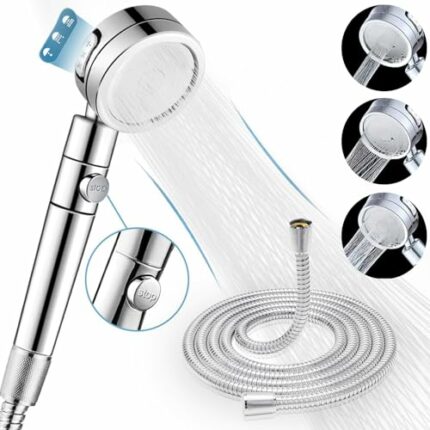 Handheld Shower Head, 3 Spray Modes High Pressure Shower Head and 2m Hose Set, Powerful Shower Heads to Increase Pressure, Water Saving Showerhea