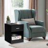 CASART Bedside Table, Wooden Nightstand Sofa Side Tables with Drawer, Home Office Narrow Accent Table for Living Room Bedroom Study (1, Black)