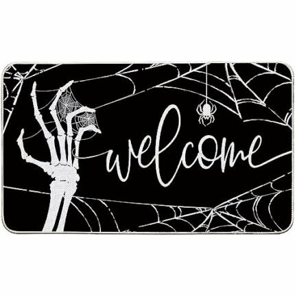 Baccessor Halloween Skull Doormat Rug Indoor Outdoor,Skeleton Spider Web Trick or Treat Black Doormat Fall Door Mat Welcome Anti-Slip Front Entra