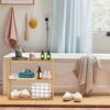3-Tier Bamboo Bathroom Shelf, Multifunctional Wall Mount Storage Rack Unit, Adjustable Bookcase Layer Rack Free Standing Toilet Utility Shelves,