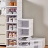 Tuzsocr Set of 6 Clear Shoe Boxes, Shoe Organiser, Installation Free, Stackable Transparent Plastic Shoe Box with Lid for Ladies/Men 34 X 25 X 16