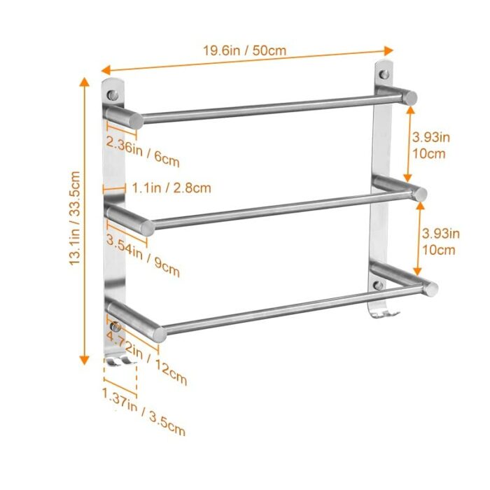 TBIIEXFL Towel Rack Towel Holder with Hook Stainless Steel Bathroom Accessories Wall Shelf (Color : Argento, Size : 50cm)
