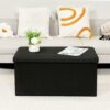 Bonlife Large Folding Balck Ottoman Storage Box with Lid,Linen Footrest Stool Bedroom Bench Seats,Toy Box Chest Living Room Furniture 76x38x38cm