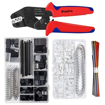 Preciva Dupont Crimping Tool AWG26-18, Dupont Ratchet Crimping with 1550PCS Dupont Male / Female Pin Connectors 0.1-1.0mm² and 460PCS JST Connect