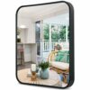 AOAOPQ 17x26 inch Rose Gold Aluminium Steel Metal Framed Bathroom Mirror for Wall Mounted Rounded Rectangular Bathroom Vanity Mirror