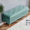 Velvet Storage Bench Rectangular Sofa Stool, Modern Tufted Button Storage Ottoman Benches, Upholstered Bench Seat with Gold Metal Legs, for Bedro