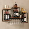 EYLINK Vintage Wall Hanging Wine Rack with Glass Holder and Bottle Shelf, Industrial Wall Mounted Wine Glass Rack, Stemware Goblet Holder Upside