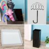 WALNUTA Metal Umbrella Stand Rack, for Canes Walking Sticks, Square Free Standing Umbrella Holder, with Hooks (Color : Svart)