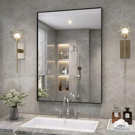 Abelockand Black Bathroom Mirror, 24" x 36" Black Vanity Mirrors, Matte Black Framed Rectangle Mirrors for Wall, Wall Mounted for Bedroom Entrywa