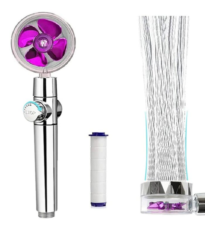 High Pressure Water Saving Shower, 360 Degrees Rotating Propeller Driven Handheld Shower Head with Filter, Turbo Spa Shower Head with Fan & Switc