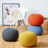 SweetNeedle - Hand Knitted Twisted Cable Style Round Dori Pouf, Floor Ottoman, Grey, Cotton Braid Cord - Handmade & Hand Stitched - Comfortable S