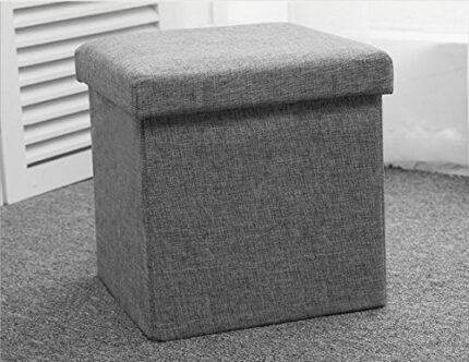 Pengcheng Folding Storage Footstool Fabric With Lid Multifunctional Cube Box Footrest Seat Great for Kids’ Toy,Clothes,Books (Grey) (30 * 30 * 30
