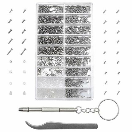 Jalan 1000pcs Eyeglass Screws Kit, 7 in 1 Glass Screws Kit Small Screws for Glasses Repair with Screwdriver Tweezer Nuts Caps Washers, Glasses Sc