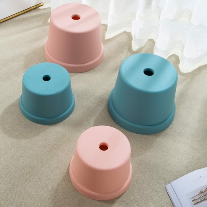 LUKEO Household Small Stool Thickened Solid Bathroom Bath Stool Stool Shoe Stool Adult Portable Round Stool (Color : Argento, Size : 23.5-19-16cm