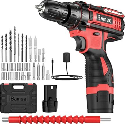 Bamse Cordless Drill Driver 12V, Electric Screwdriver with 18+1 Torque, 3/8" Chuck, 2 Speed, 30Nm Power Drill with LED Light, 1 Battery 1.5Ah Inc
