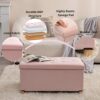BRIAN & DANY Ottoman Storage Box with 4 Wood Legs, Velvet Foot Stool, Footstools for Living Room, Pink, 76 x 38 x 38 cm