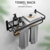 Towel Rack Holder Bathroom Wall Mounted with Storage Shelf and 5 hook rack Enlarge the design Space Aluminum Towel Rails for save Space