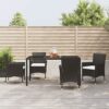 vidaXL Garden Dining Set 5 Piece, Table and Chairs with Cushions, Outdoor Lounge Set for Patio, Dinner Table Set, Modern Style, Black Poly Rattan