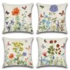Artscope Set of 4 Waterproof Cushion Covers 45x45cm, Decorative Flamingo and Pink Flowers Pattern Throw Pillow Covers, Perfect to Outdoor Patio G