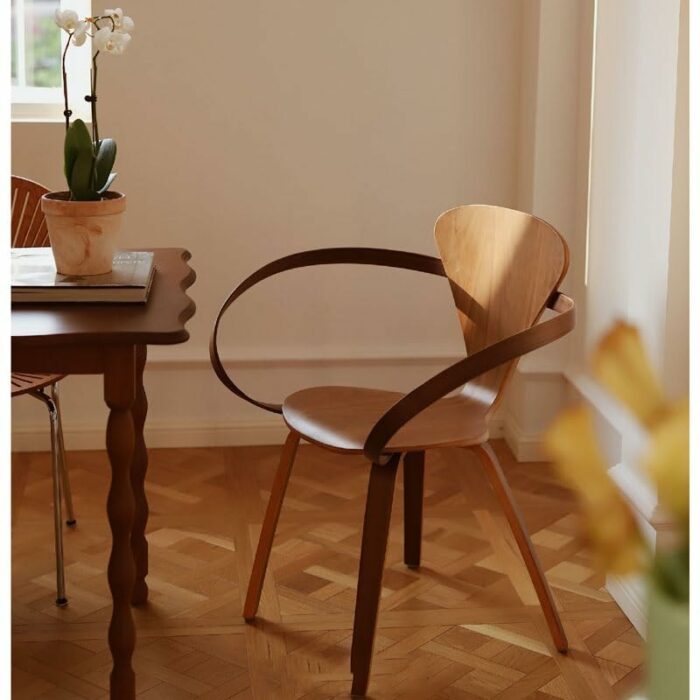 LUKEO Solid Wood Accent Dining Chair Armchair Ribbon Shaped Design Art Chair Backrest Home Furniture