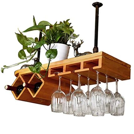 EYLINK Wine Racks,Bar Decor Industrial Wood, Vintage Wine Bottle Holder Ceiling Hanging Wine Glass Rack Goblet Storage Shelves, for Bar/Kitchen/C