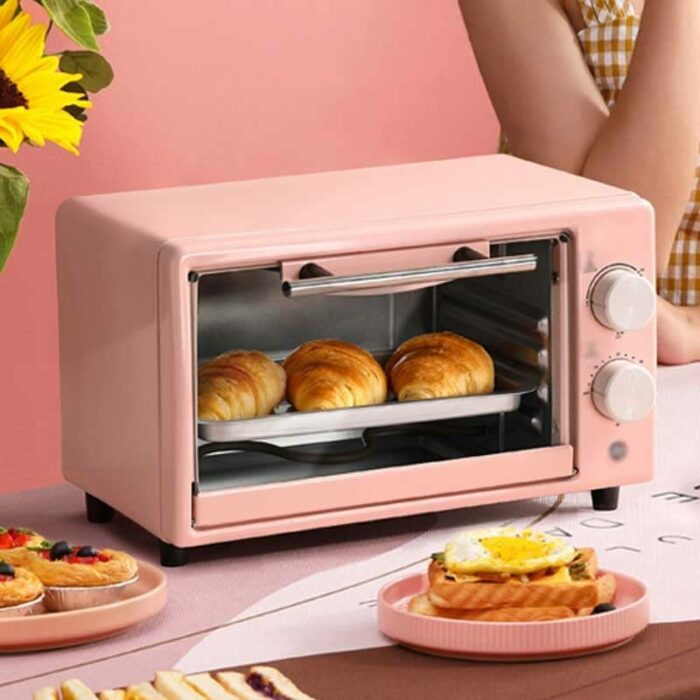 KKYKP Electric Kitchen Oven Multifunction Mini Tabletop Oven Baking Heating Automatic Home Bread Bread Biscuits (Color : Pink, Size : 20 * 32cm)