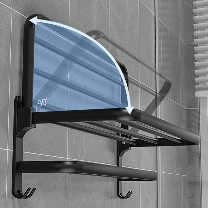 MENES Bathroom Towel Rack, Aluminum Wall Mounted Stainless Steel Self Adhesive Towel Rail, Towel Holder with 2 Towel, with 5 Hooks, for Home Bath