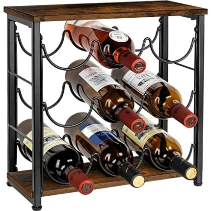 Brightever 𝟮𝟬𝟮𝟯 𝗡𝗘𝗪 Wine Rack, Wood Countertop Wine Racks, 9 Bottles Wooden Wine Holder, Tabletop Free Standing Wine Bottle Stand Holder Display