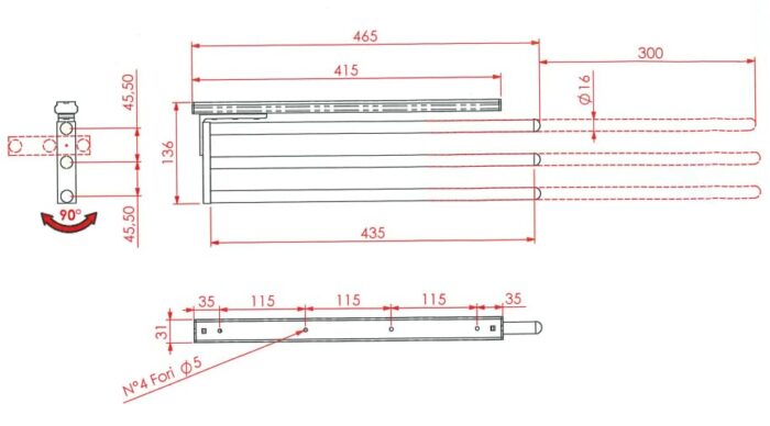 System Holz s.r.l. Towel holder kit with three arms