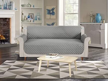Brood Mark Grey Sofa Protector - 3 Seater Slipcover with Elastic Straps for Pets and Kids, Washable Couch Cover with Water Resistance for Ultimat
