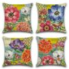 Artscope Set of 4 Waterproof Cushion Covers 45x45cm, Decorative Flamingo and Pink Flowers Pattern Throw Pillow Covers, Perfect to Outdoor Patio G