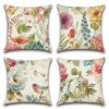 Artscope Set of 4 Waterproof Cushion Covers 45x45cm, Decorative Flamingo and Pink Flowers Pattern Throw Pillow Covers, Perfect to Outdoor Patio G