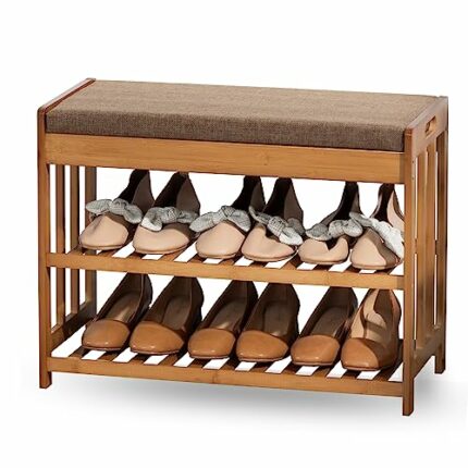 SOBIBO Shoe Rack Bench, Entryway Bench with Storage, Bamboo Shoe Bench with Padded Seat, Shoe Organizer for Entryway, Bedroom, Corridor, Living R