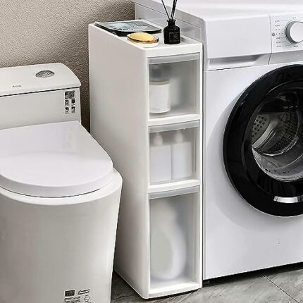 Narrow Tall Bathroom Floor Cabinet, Vertical Storage Unit with 2/3/4/5/6 Drawers Large Capacity Drawers Slim Drawer Cart Storage Tower with Wheel