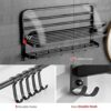 Towel Rack with Towel Bar - 60cm Bathroom Towel Rack Holder - Stainless Foldable Towel Shelves with Movable Hooks Black Wall Mount Towel Storage
