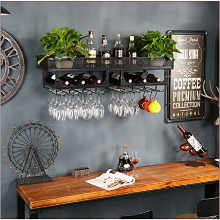 Wall-Mounted Wine Rack, Vintage Iron Wine Rack, Multi-Function Storage Wine Rack, Creative Display Stand, Home Goblet Holder, Cabinet Bar Kitchen